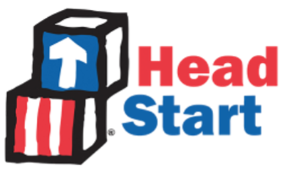 Drawing of two blocks stacked on one another. Bottom block has red vertical stripes; top block has blue background with white arrow pointing up. To the right are the words 'Head Start'